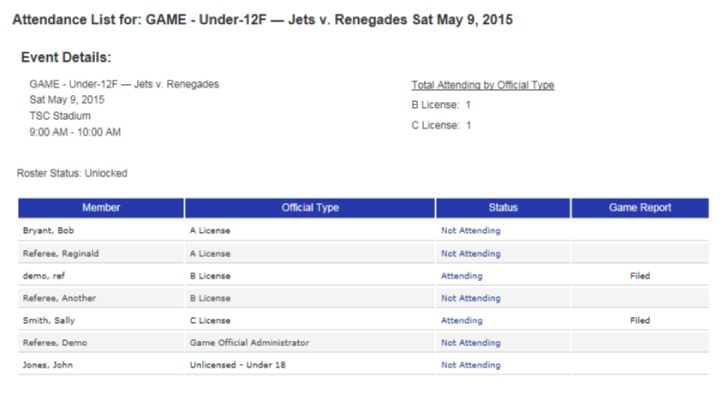 Assignors can easily sign up officials for games, or the officials can sign up themselves.