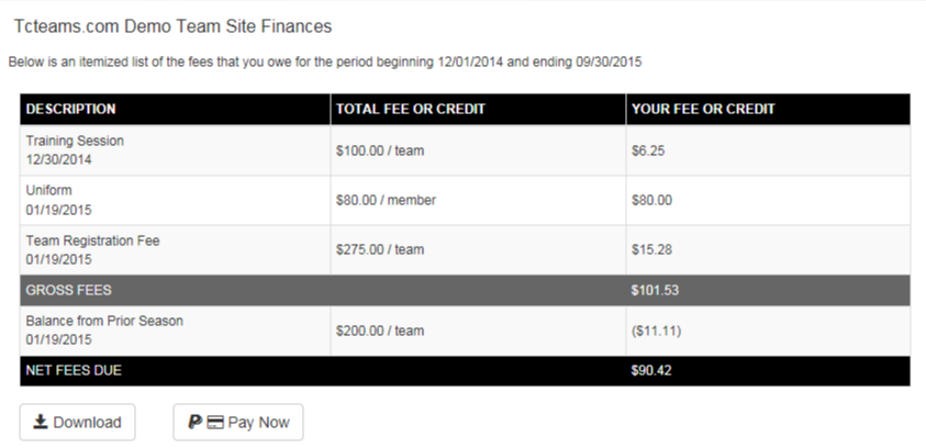 Managing team finances